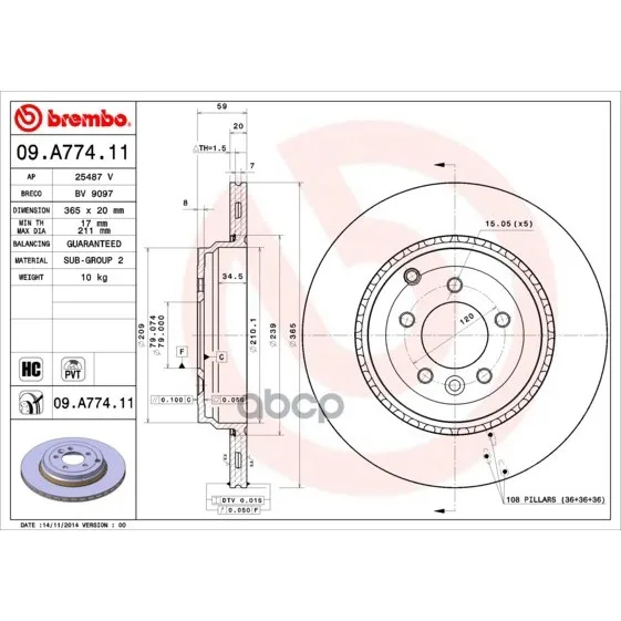 Диск Тормозной 09.A774.11 Brembo арт. 09.A774.11