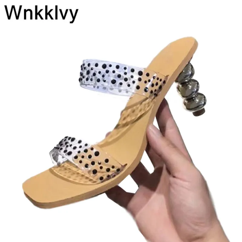 clear studded sandals