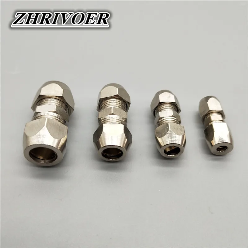 Pipe Fitting Compression Ferrule Tube Fitting 4 6 8 10 12 14 16mm Brass Pipe Double Card Set Copper Joints Tubing Nut Lock Double Straight