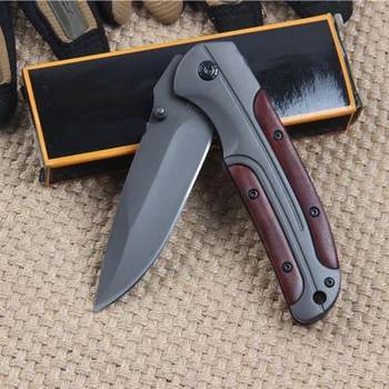 

Black/Silve Color Folding Blade Knife Outdoor Survival Hunting Knife Camping Blade Pocket Knives Stainless Handle Wood Survival