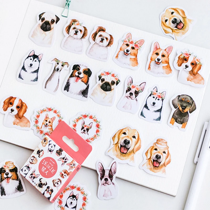 

46pcs/box Kawaii Wang Dog Pet Sticker DIY Scrapbook Sticker Diary Sticky Notes Vsco Girl Phone Decoration Stickers