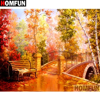

HOMFUN Full Diamond Embroidery Diy 5D Diamond Painting Cross Stitch "Chair bridge scenery" Full Drill Home Room Decor A27247
