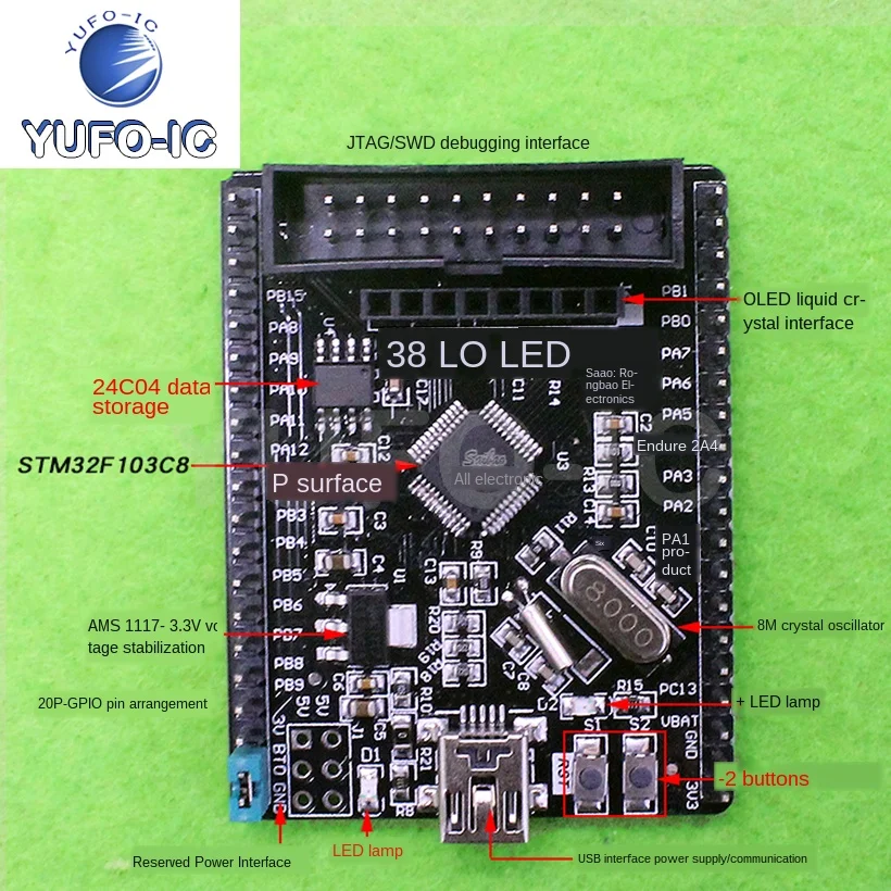 

Бесплатная доставка, 1 шт., микрокомпьютер STM32F103C8T6 STM32 с одним чипом, защита от разбивания обуви, брассборд, небольшая системная плата