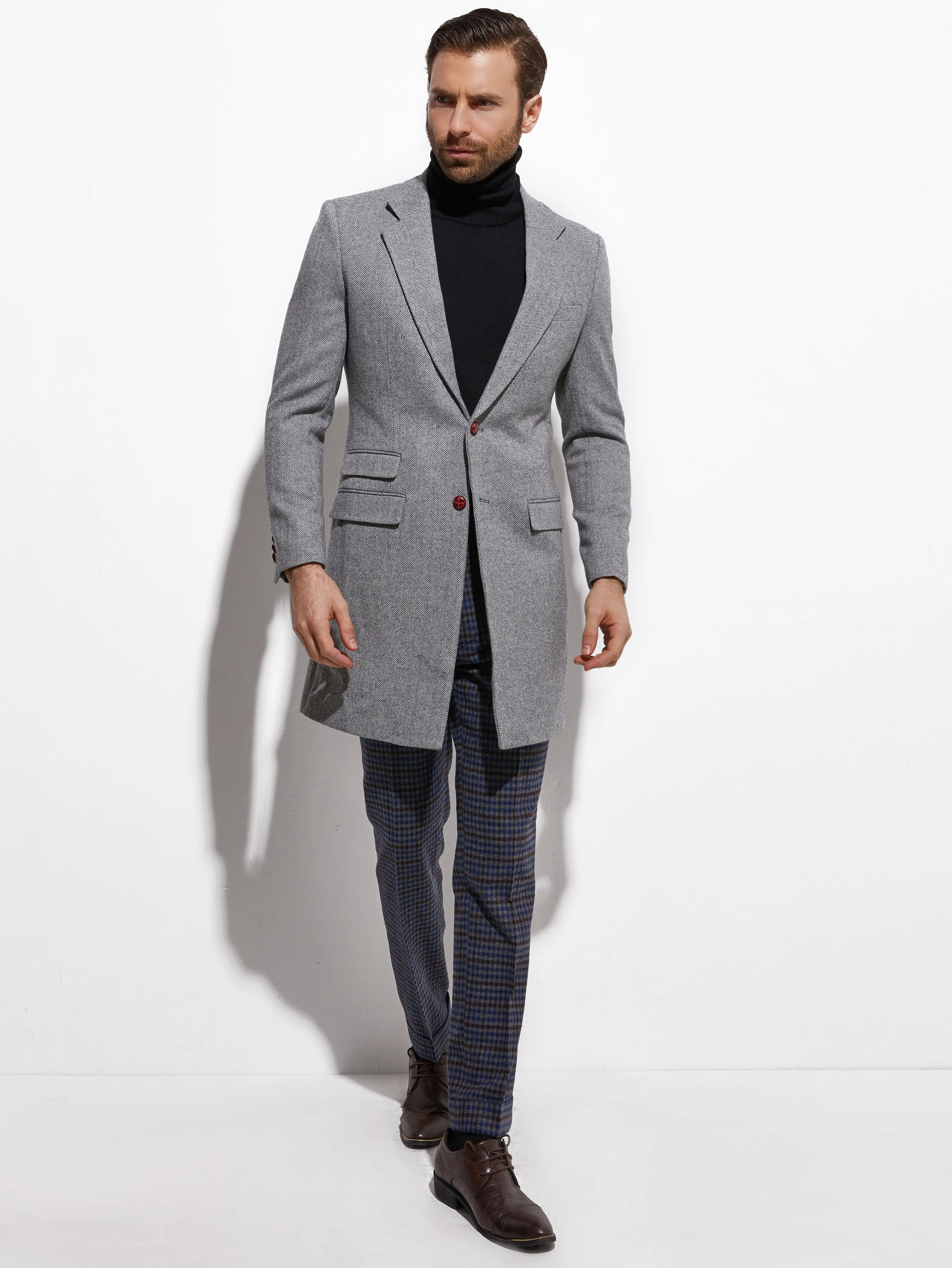 2026 Medium Length Spring Autumn Tailored Coat Custom Made Jacket Tweed Medium Long coat Mid-Length Coats Men Coats Long Peacoat