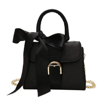 

European Style Fashion New Handbags High-Quality Velvet Women Bag Bow Tie Sweet Lady Tote Bag Chain Shoulder Bag Satchel Black