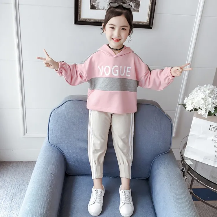 

Girls Childrenswear 2019 Spring And Autumn Korean-style Long-sleeved Sweater M Pant Suit Two-Piece Set Big Boy Fashion