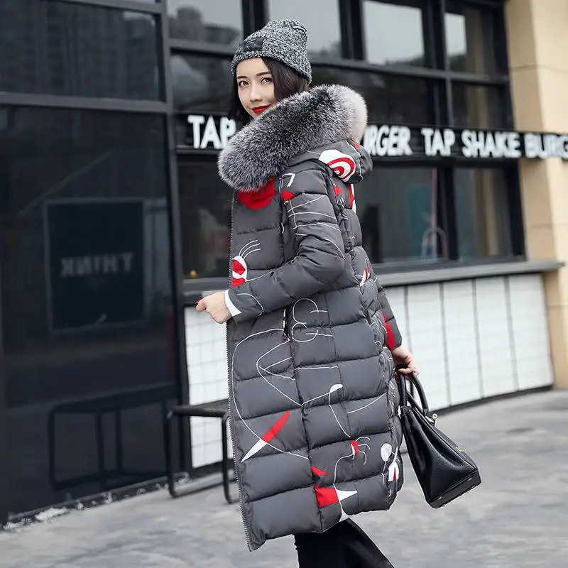 Большие размеры, Женская куртка, Двусторонняя одежда, зимнее пальто с капюшоном и меховым воротником, Длинные парки, пуховая хлопковая зимняя куртка для женщин, HK199 - Цвет: gray parkas