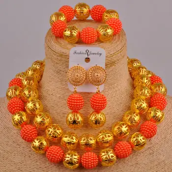 

orange costume jewelry set simulated pearl nigerian wedding african beads jewelry sets for women FZZ53