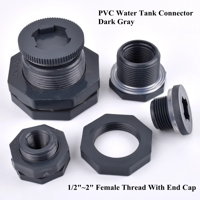 

1/2"~2" PVC Water Tank Connector End Cap Aquarium Fish Tank Intake Drain Joint Drip Irrigation System Garden Water Pipe Joint