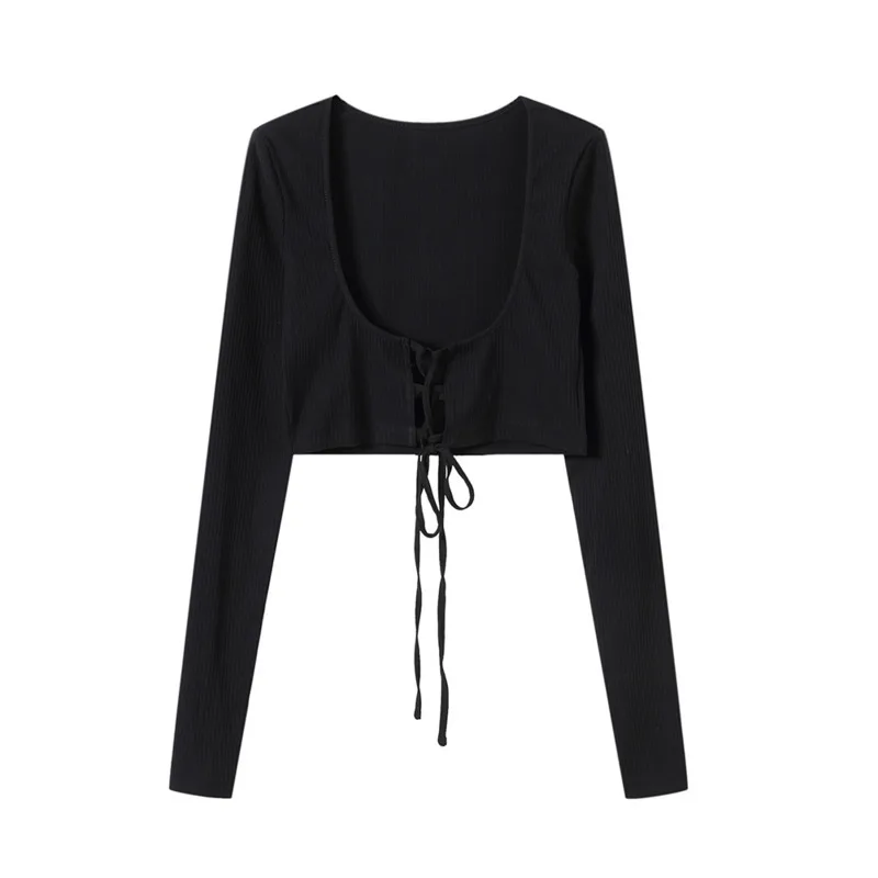 black long sleeve LANMREM черный женский короткий кардиган с v-образным вырезом и длинными рукавами на талии, Повседневная модная куртка, осеннее пальто, новинка TV574 - Цвет: black long sleeve