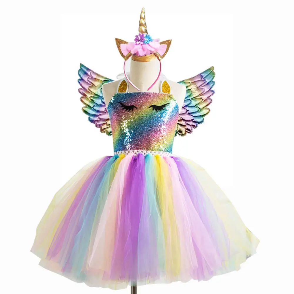 Новая модная детская Радужная пачка для маленьких девочек, наряды для Дня благодарения, Рождества, Хэллоуина, детское нарядное платье, костюм единорога для девочек