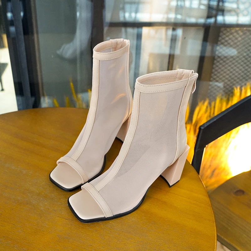 cream peep toe ankle boots