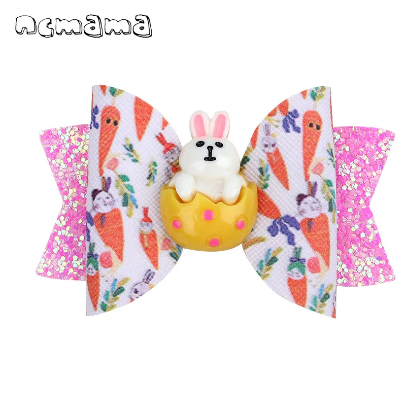 ncmama Easter Day Hair Clips For Girls Kids Glitter Stack Radish Hairclip Rabbit Hair Bows Hairpins Hair Accessories