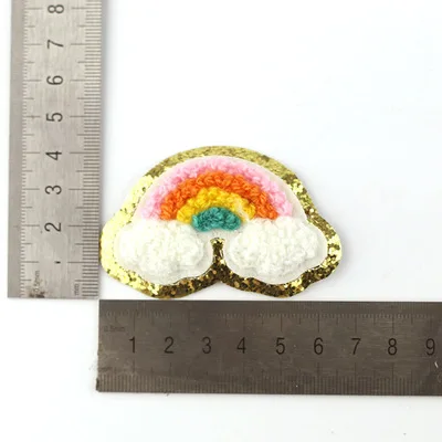 1Pc Sequin Chenille Embroidery Patches Rainbow/Lightning/Heart Patches Appliques Iron On Patches For Children Woman Clothes 