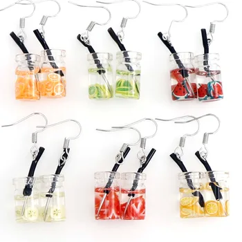 

10 Pieces / Glass Bottle Design Charm Resin Fruit Milk Tea Bottle Pendant Earring Jewelry Accessories DIY Home Decoration