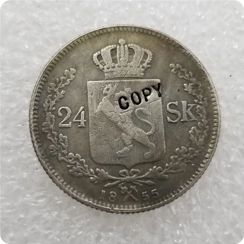 1845-1855 Норвегия 24 скиллинга копия монет - Цвет: 1855