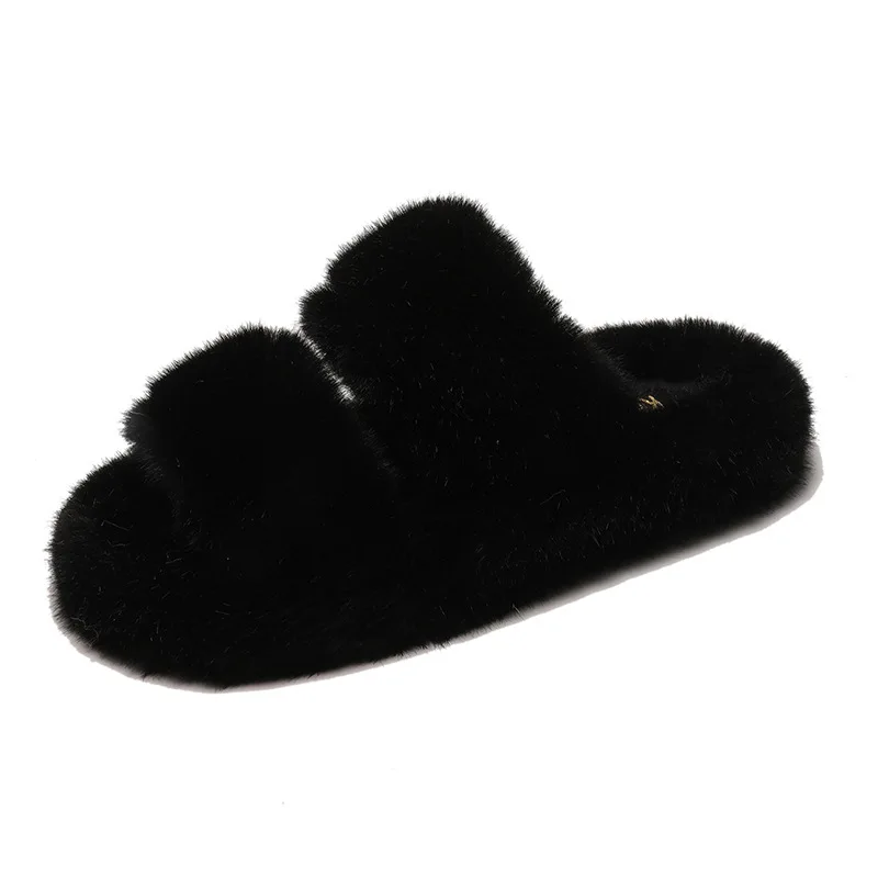 Winter Women Warm Faux Fur Home Slippers Ladies Cross Soft Plush Furry Female Open Toe Women's House Shoes Fashion Woman Slides - Цвет: 3