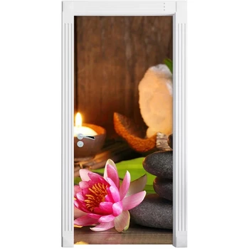 

DIY Door Sticker Self Pink Flowers Adhesive Decal Candle Home Decor Paper for Living Room View PVC Waterproof 3D Print Photo Art