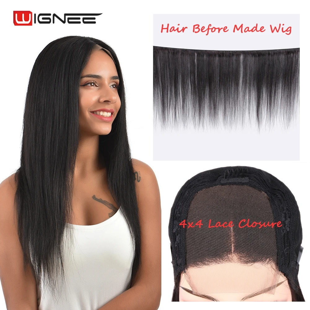 Wignee 4*4 синтетические волосы на шнурках прямые человеческие волосы парики с волосами младенца для черных/белых женщин бразильские волосы remy