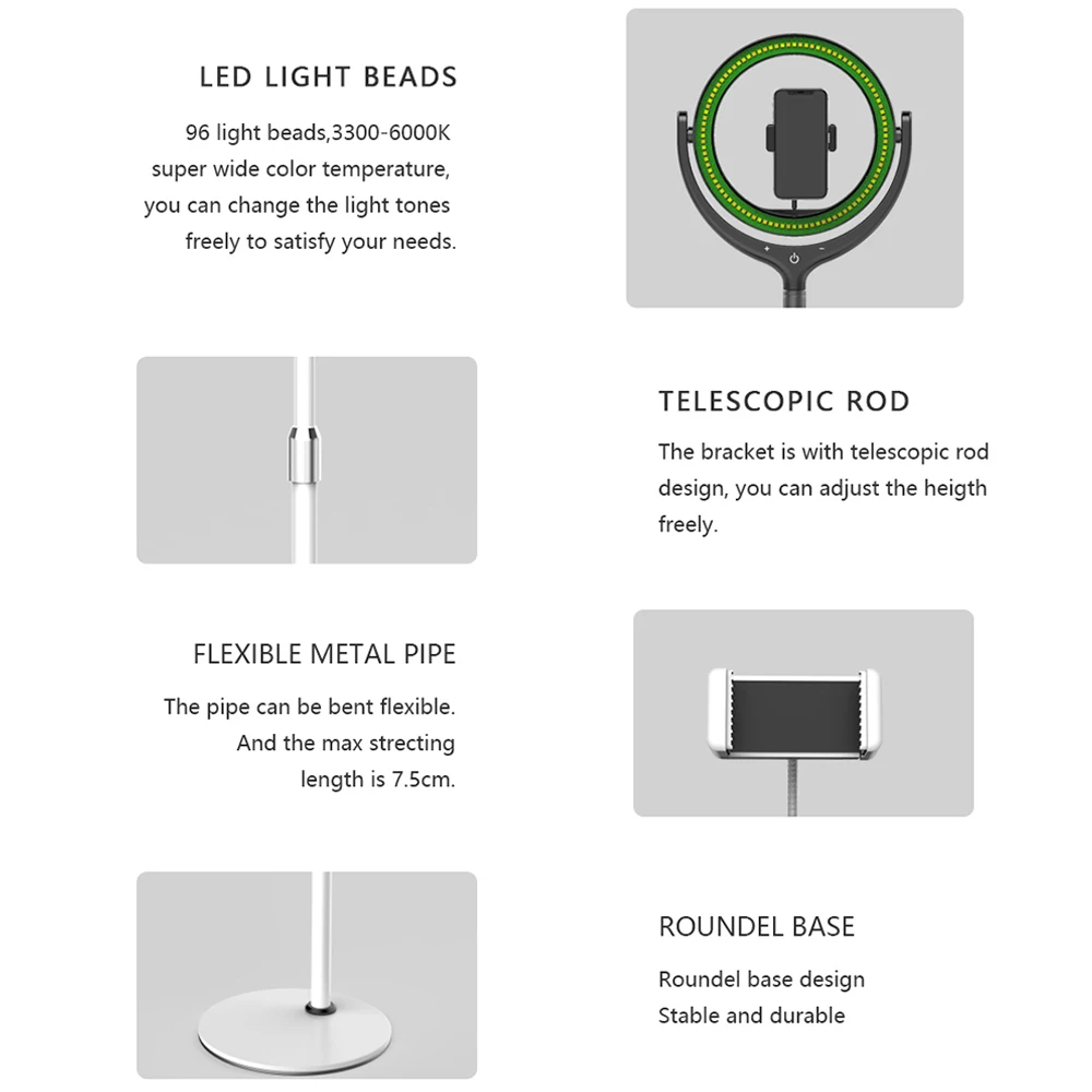 Фотостудия светильник ing светодиодный кольцевой светильник сенсорное управление телефон фотография регулируемое кольцо лампа 1,7 м подставка для портретов, макияжа, видео