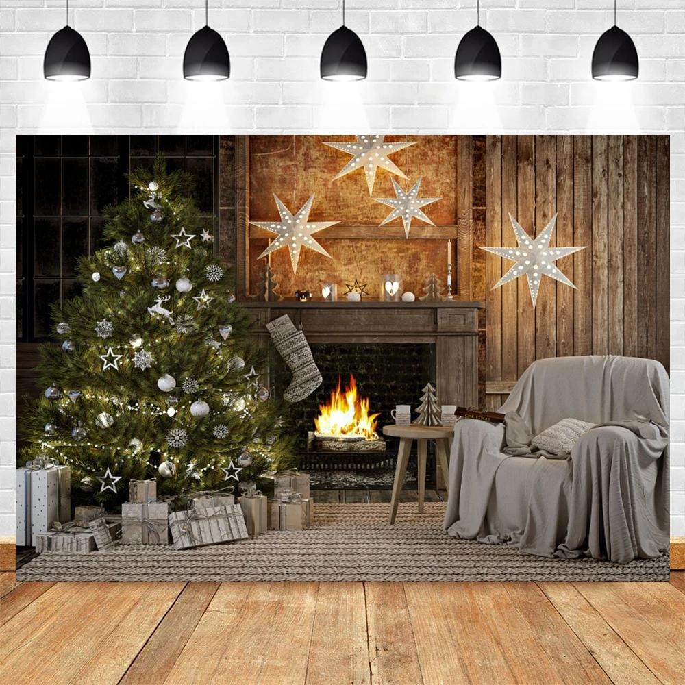 

Yeele Christmas Photography Backdrops Fireplace Sofa Tree Stars Photographic Studio Photo Background Birthday Decorations Prop