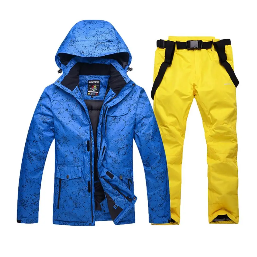 Зимний женский мягкий водонепроницаемый и ветрозащитный Теплый Лыжный походный костюм комплект из двух предметов куртка пальто Топ+ брюки аксессуары для лыж - Цвет: blue yellow