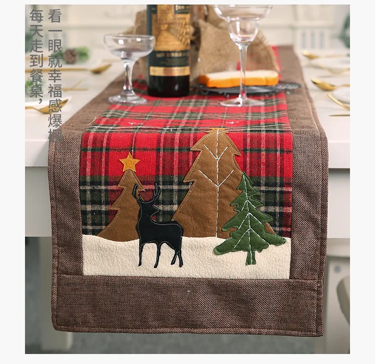 Настольный флаг, Рождественская клетчатая ткань, лось, маленькая елка, Настольный коврик, настольная дорожка, коврик, украшения, рождественские подарки, 180x35 см