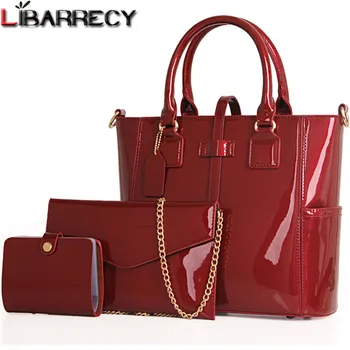 

3 Sets Patent Leather Shoulder Crossbody Bag for Women Designer 2020 Luxury Handbags Women Bags Designer Composite Bags Tote Bag
