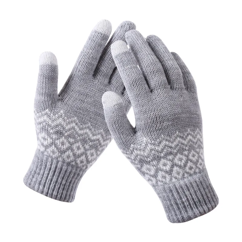 MINHIN Зимние перчатки для сенсорного экрана для женщин и мужчин, теплые вязаные варежки из синтетической шерсти на весь палец, одноцветные перчатки - Цвет: 7286 style 2 grey