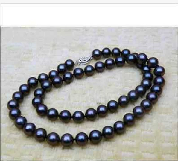 Потрясающее 8-9 мм tahitian blak синее Жемчужное ожерелье 18 дюймов 14k