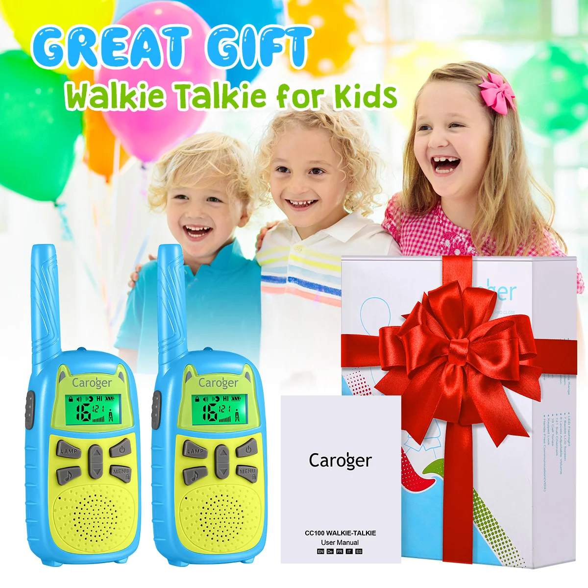2 шт Walkie Talkie дети Caroger CC100 16/22 каналов радиостанции PMR 446MHz FRS 462 ~ 467MHz Двусторонняя
