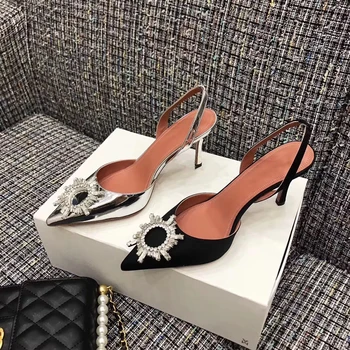 

Crystal Design Women Sandals Sexy Pointed Toe Summer Shoes Woman Pumps Sandalias Mujer Slip On High Heels Chaussures Femme