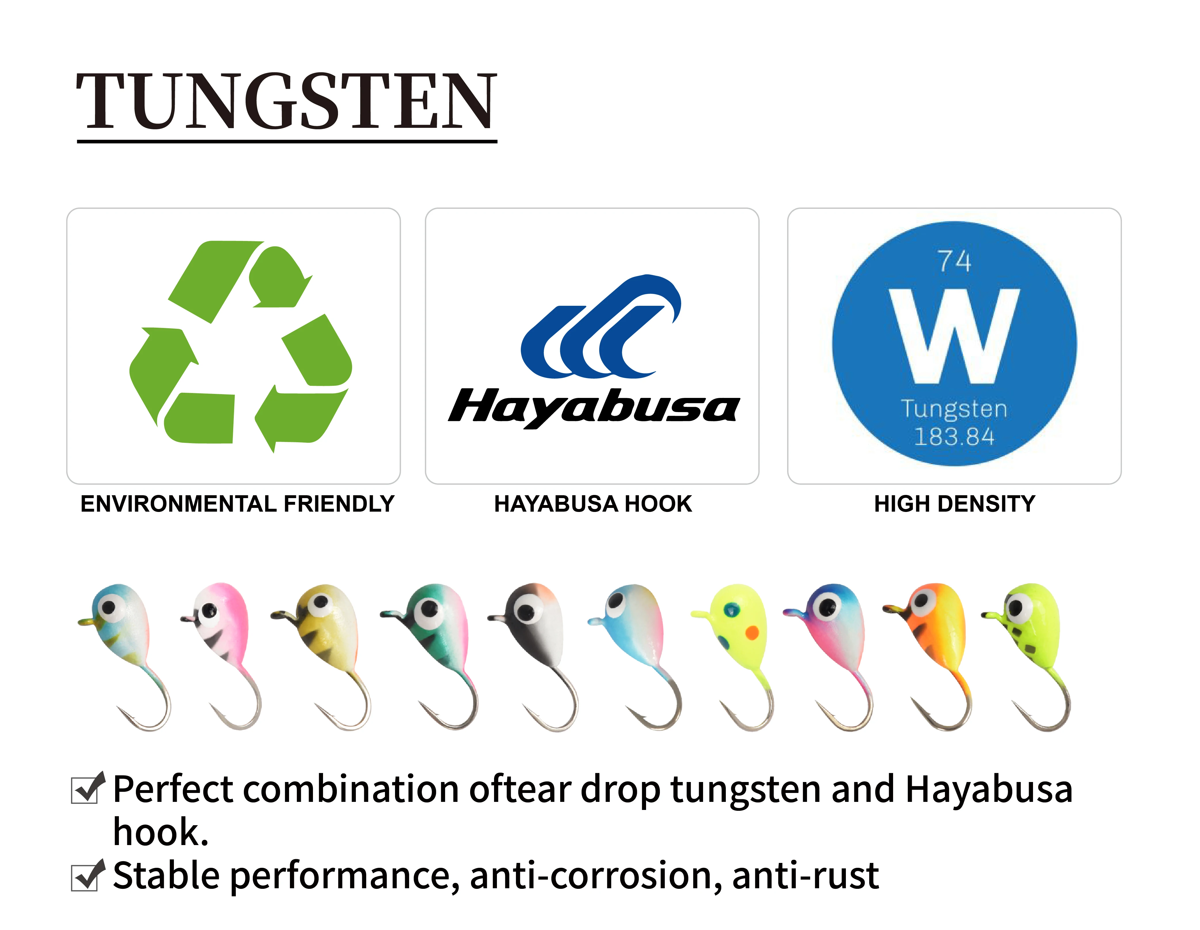 MUUNN 10pc 0.5g-1.85g Multicolor Glow Tungsten Ice Fishing Jig Head,3.2mm/4mm/5mm,Hayabusa Hook Winter Ice Fishing Bait