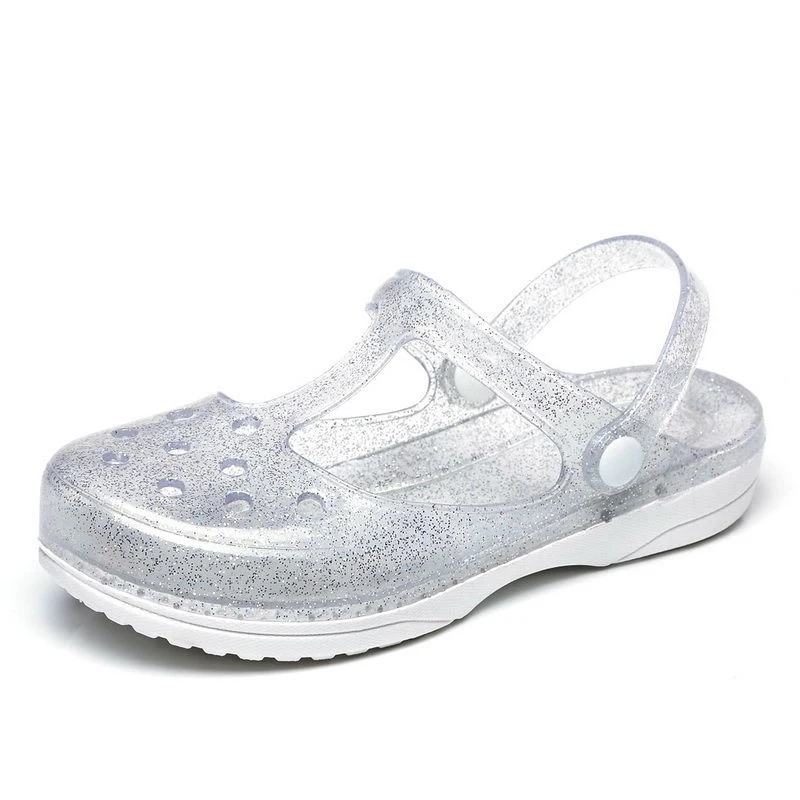 Women Sandals Women Flats Comfortable Sandals Imitation Leather Clogs EOFK Summer Women Sandals Clogs Glitter Shinny Colors Lady Jelly Flat Comfort Sandals Hoof Shoes