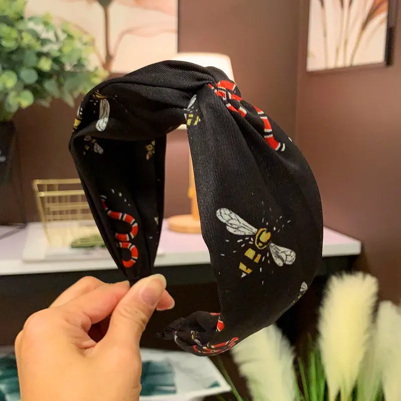 Новая Корейская Розовая Повязка на голову для женщин, модная широкая повязка на голову с принтом пчелы, крестообразная повязка на голову, зеленые аксессуары для волос, головной убор