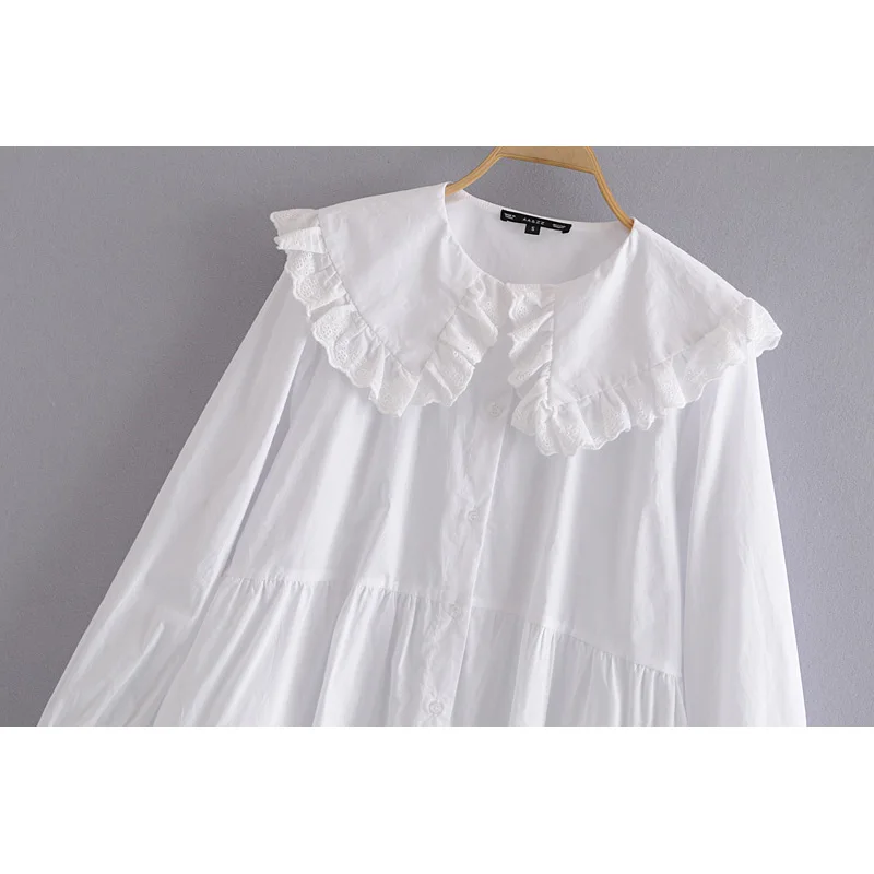 Мода Za для женщин негабаритных сладкий оборками Белая Блузка О образным вырезом с длинным рукавом офисная одежда рубашка плиссированная сплошная шикарная Топ blusas