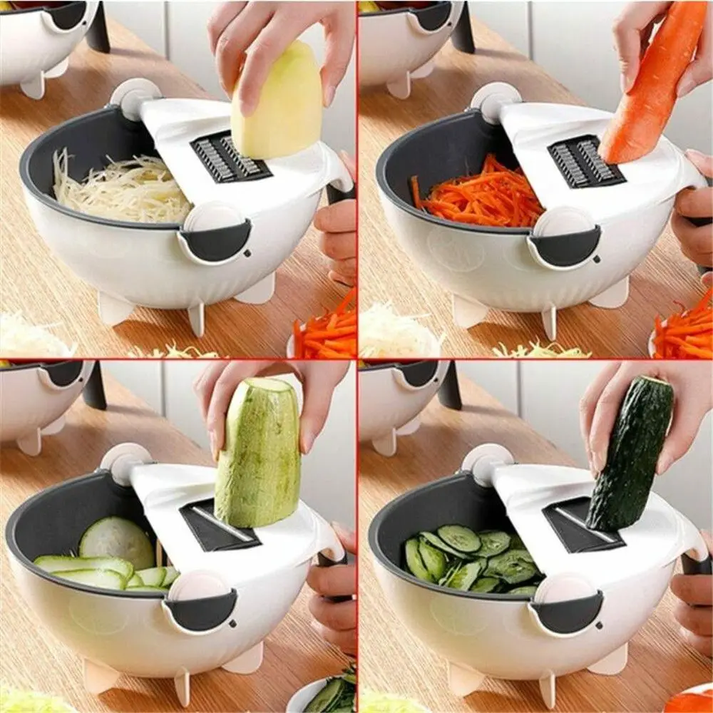 

Dropshipping Magic Rotate The Vegetable Cutter With Drain Basket Multi-functional Kitchen Veggie Fruit Shredder Grater Slicer