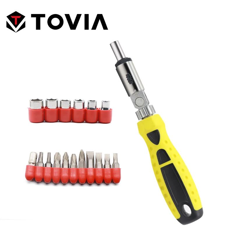 

TOVIA 18pcs 1/4 Inch Ratchet Screwdriver Set Ph2 Bits Screwdriver Forward Reverse Hex Wrench Phillip Slotted Torx Bits