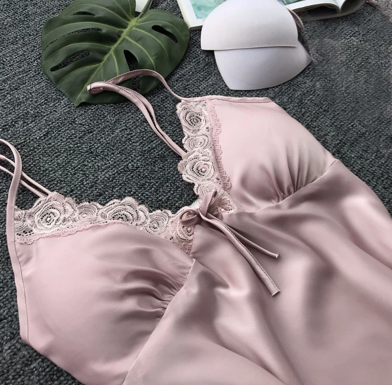Gray Spring Night Robe Sexy Women 2PC Strap Top Suit Sleepwear Sets Casual Pajamas Home Wear Nightwear Sleep Kimono Bath Gown