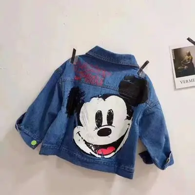 Disney/верхняя одежда с Микки Маусом на весну и осень; детская джинсовая куртка; Новинка года; Джинсовая куртка для мальчиков и девочек; пальто с героями мультфильмов