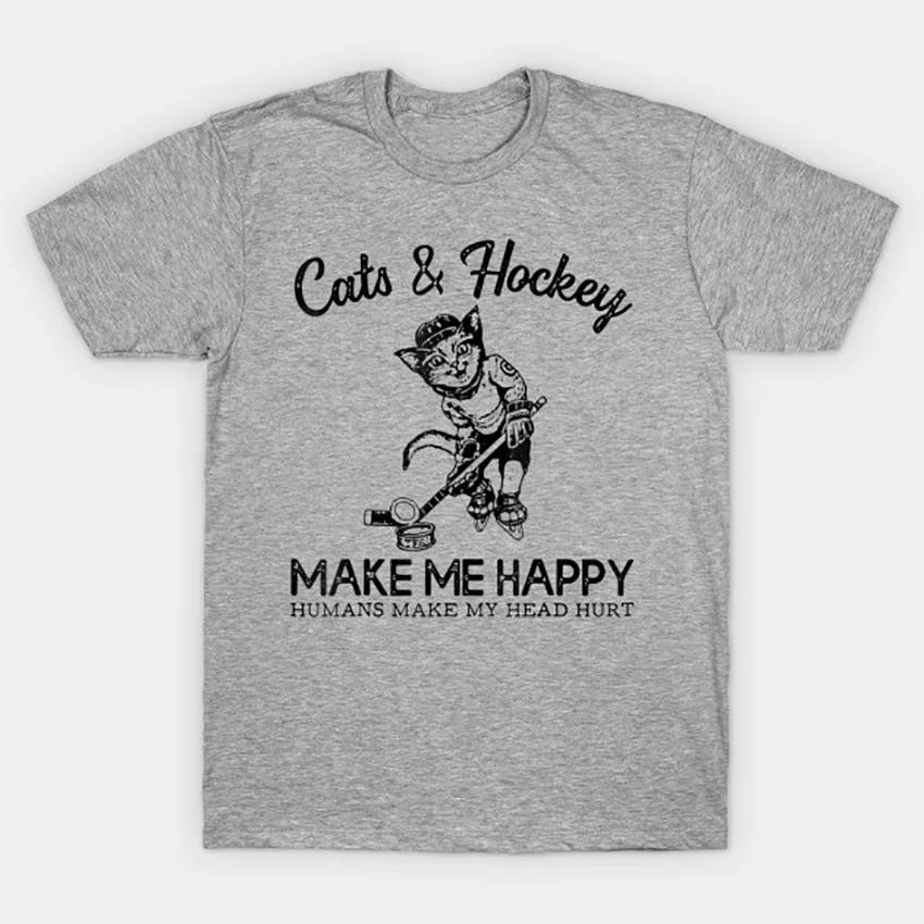 Прикольная футболка с изображением кошек и хоккея «Make Me Happy» подарок для кошек и хоккея