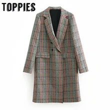 Зимнее пальто женское винтажное клетчатое шерстяное пальто двубортное Свободное пальто abrigo mujer