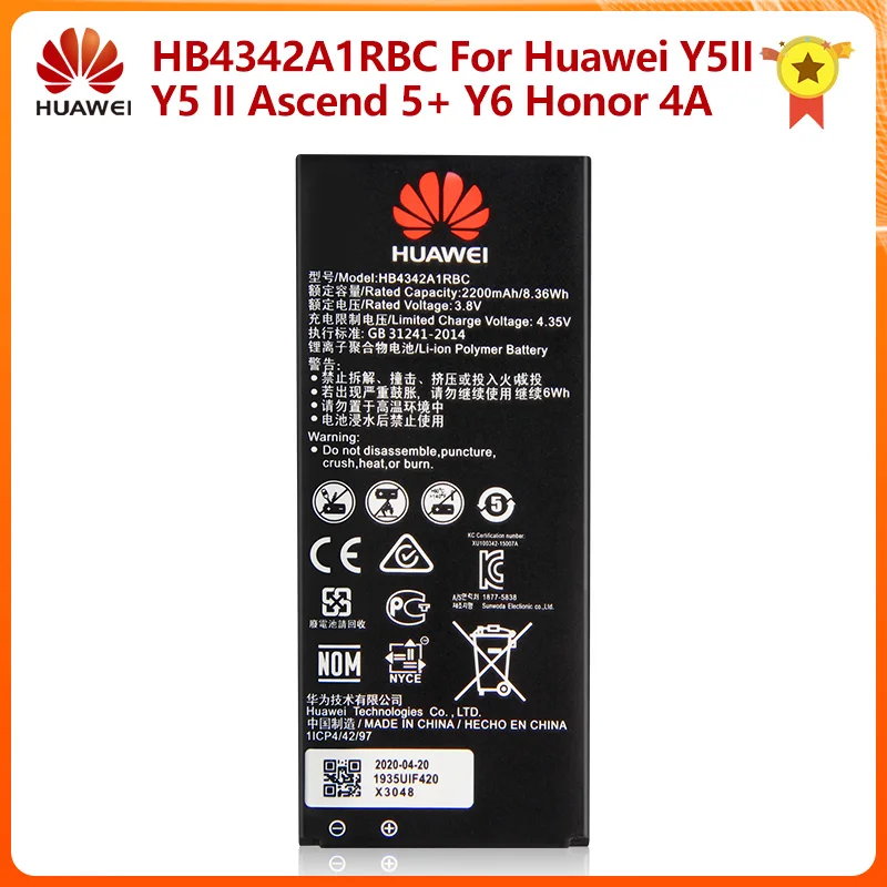 Оригинальный аккумулятор Huawei HB4342A1RBC для SCL TL00 Honor 5A LYO L21 y5II Y5 II 2 Ascend 5 + Y6 honor 4A 2200