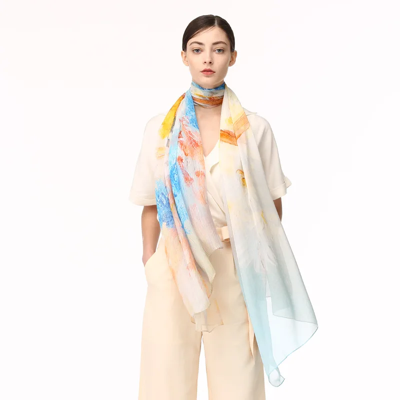 

Manufacturers Direct Selling Cross Border Electricity Supplier Gradient Color Digital Printing Real Silk Chiffon Thin Silk Scarv