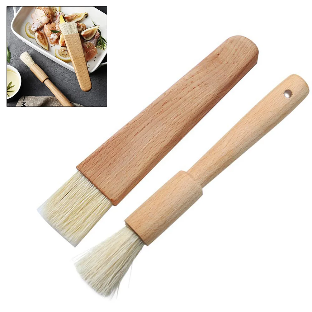 2pcs/lot BBQ Basting Brushes Oil Sauce Barbecue Grill Brushes Wood Handle Baking Pastry Butter