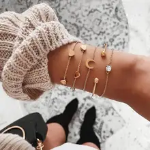 5 шт./компл. Женская Мода с украшением в виде кристаллов листья Геометрическая цепной золотой браслет комплект в богемном стиле Винтаж ювелирные изделия