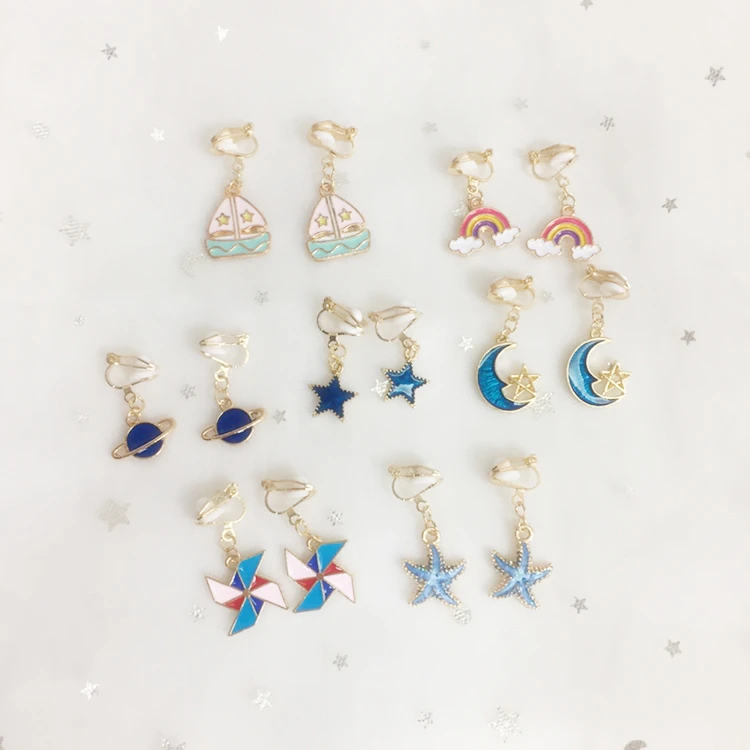 Children Cute Animal Flowers Star Moon Ear Clip Creative Cartoon Girl Earring Clip Princess Sweet Earring Jewelry Gift clip earrings ear clip earrings stud earrings ear clip