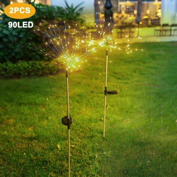 

90 lights always bright models 2pcs circular solar eight function plug pole fireworks lamp garden lights lawn decoration lights