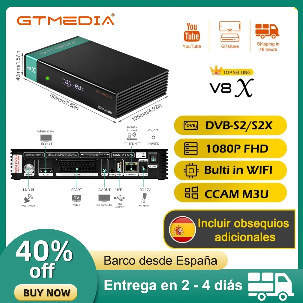Gtmedia V8x 1080p Satellite Tv Receiver,support 2.4g Wifi,ca Card,fta,h