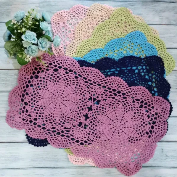 Cotton Pastoral Lace Rectangular Placemat Table Cloth Cup Mat Pad Handmade Lace Doily Crochet Wine Drink Coaster Set Kitchen lace placemat